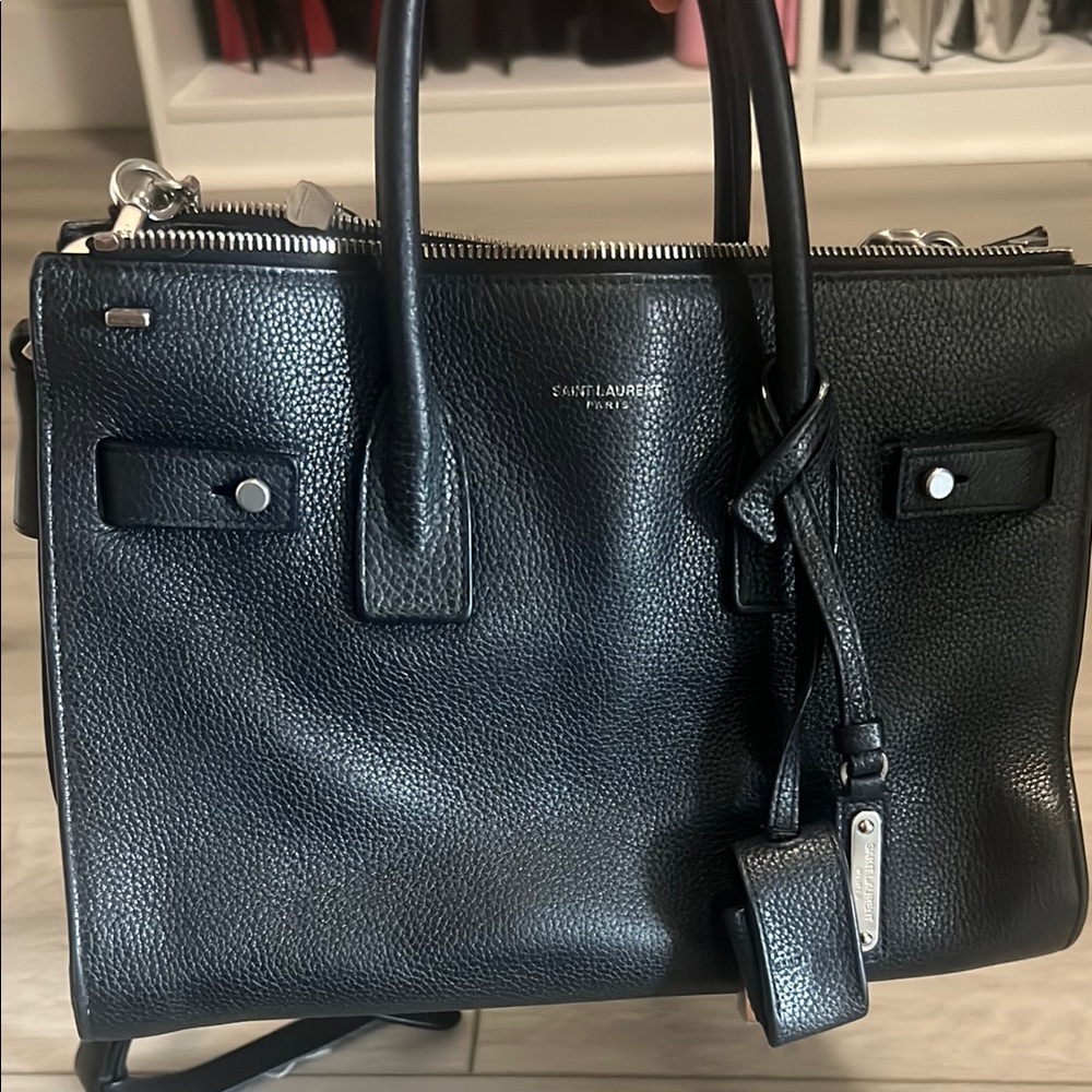 Saint Laurent Black and Silver Leather Shoulder Bag